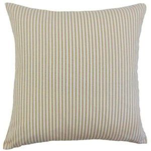 THE PILLOW COLLECTION Ira Stripes Down Feather Pillow Honey Beige White 18” NEW